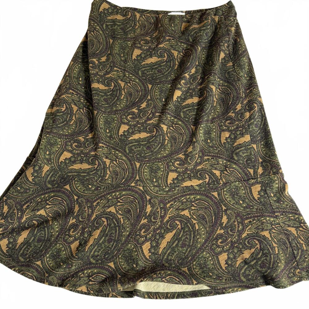 100% WOOL Paisley Pull on Classic Y2K Knee length skirt Size L. Charter Club